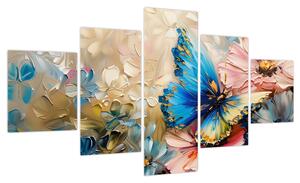 Obraz - Malowanie kwiatów i motyli (125x70 cm)