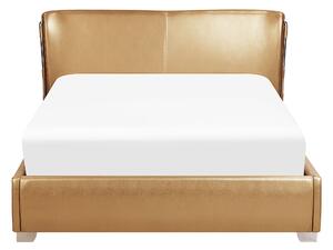 Łóżko wodne skóra złota zakrzywiony zagłówek 140 x 200 cm z LED glam Paris Beliani