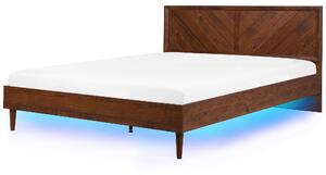 Rustykalne łóżko LED ze stelażem wezgłowiem 180 x 200 cm ciemne drewno Mialet Beliani