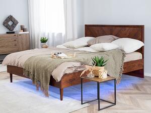 Rustykalne łóżko LED ze stelażem wezgłowiem 180 x 200 cm ciemne drewno Mialet Beliani