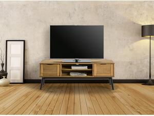 Brązowa szafka pod TV z drewna sosnowego z drzwiczkami z rattanu Marckeric Natasha, szer. 140 cm