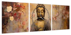 Obraz - Budda, malarstwo (z zegarem) (90x30 cm)