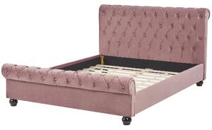 Łóżko welurowe różowe 140 x 200 wezgłowie ze stelażem złote metalowe nóżki z portem USB Miribel Beliani