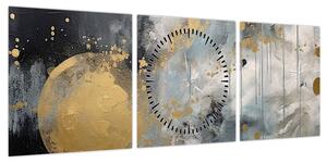 Obraz - Abstrakcja ze złotą kulą (z zegarem) (90x30 cm)