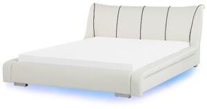 Nowoczesne łóżko skórzane z LED 180 x 200 cm wysoki zagłówek białe Nantes Beliani