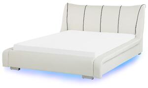 Nowoczesne łóżko skórzane z LED 140 x 200 cm wysoki zagłówek białe Nantes Beliani