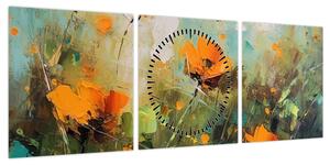 Obraz - Kwiaty (z zegarem) (90x30 cm)
