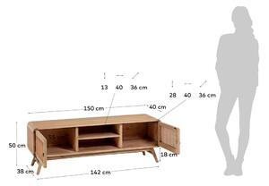 Jasnobrązowa szafka pod TV z litego drewna Kave Home Nalu, 150x50 cm