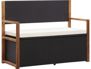 Ławka ze schowkiem, 115 cm, rattan pe i drewno akacjowe, czarna