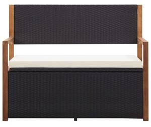 Ławka ze schowkiem, 115 cm, rattan pe i drewno akacjowe, czarna