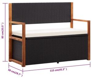 Ławka ze schowkiem, 115 cm, rattan pe i drewno akacjowe, czarna
