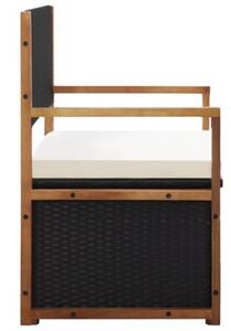 Ławka ze schowkiem, 115 cm, rattan pe i drewno akacjowe, czarna