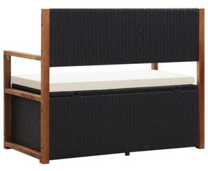 Ławka ze schowkiem, 115 cm, rattan pe i drewno akacjowe, czarna