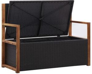 Ławka ze schowkiem, 115 cm, rattan pe i drewno akacjowe, czarna