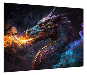 Obraz - Smok plujący płomieniami (70x50 cm)