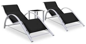 Leżaki ze stolikiem, 2 szt., aluminium, czarne
