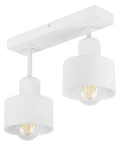 Biała lampa sufitowa, dwupunktowy spot DWE30x7WE z drewna i metalu E27