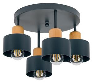 Antracytowa lampa sufitowa, czteropunktowy spot D4BU3030AN z drewna i