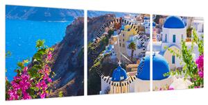 Obraz - Santorini, Grecja (z zegarem) (90x30 cm)