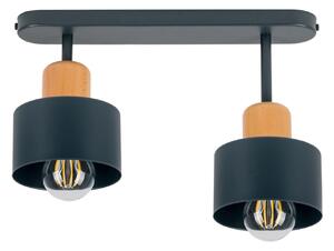 Antracytowa lampa sufitowa, dwupunktowy spot DBU3306AN z drewna i meta