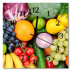 Zegar szklany kwadratowy Owoce warzywa