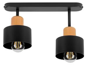 Czarna lampa sufitowa, dwupunktowy spot DBU3306SC z drewna i metalu E2