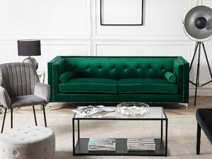 Sofa 3-osobowa zielona welurowa pikowana metalowe srebrne nogi Avaldsenes Beliani