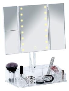 Białe rozkładane lusterko kosmetyczne z podświetleniem LED i organizerem Fanano