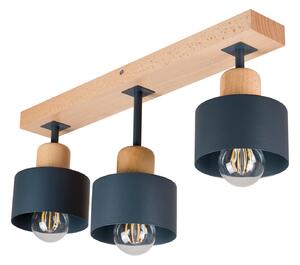 Antracytowa lampa sufitowa, trzypunktowy spot DAN50x7BU z drewna i met
