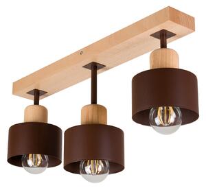 Brązowa lampa sufitowa, trzypunktowy spot DBR50x7BU z drewna i metalu