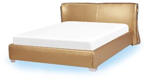 Podwójna rama łóżka skóra złota zakrzywiony zagłówek 160 x 200 cm z LED Paris Beliani