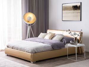 Podwójna rama łóżka skóra złota zakrzywiony zagłówek 140 x 200 cm z LED Paris Beliani