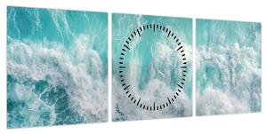 Obraz - Widok na fale oceanu (z zegarem) (90x30 cm)