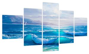 Obraz - Obraz olejny przedstawiający morze z mewami (125x70 cm)