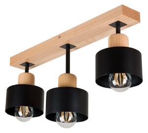 Czarna lampa sufitowa, trzypunktowy spot DSC50x7BU z drewna i metalu E