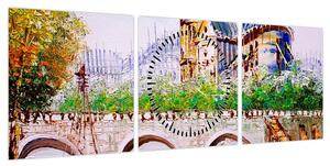 Obraz - Obraz olejny przedstawiający miasto (z zegarem) (90x30 cm)