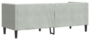 Sofa chesterfield z waÅkami, trzyosobowa, jasnoszara, aksamit