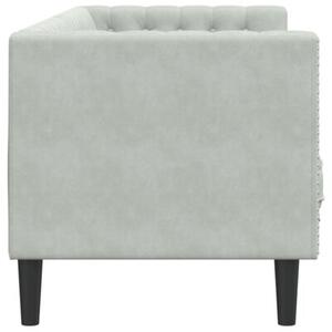 Sofa chesterfield z waÅkami, trzyosobowa, jasnoszara, aksamit