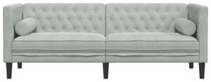 Sofa chesterfield z waÅkami, trzyosobowa, jasnoszara, aksamit