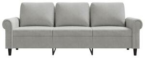 Sofa 3-osobowa, jasnoszara, 180 cm, tapicerowana aksamitem