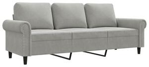 Sofa 3-osobowa, jasnoszara, 180 cm, tapicerowana aksamitem
