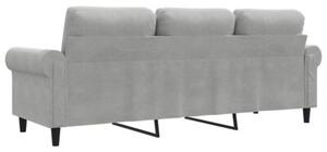 Sofa 3-osobowa, jasnoszara, 180 cm, tapicerowana aksamitem