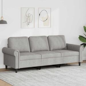 Sofa 3-osobowa, jasnoszara, 180 cm, tapicerowana aksamitem