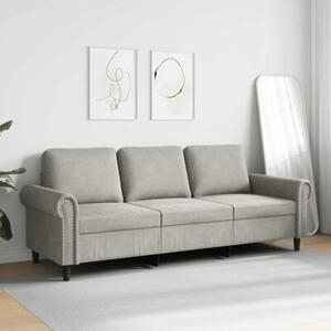 Sofa 3-osobowa, jasnoszara, 180 cm, tapicerowana aksamitem