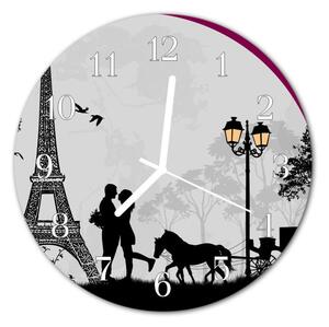 Zegar szklany okrągły Miłość Paryż