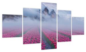 Obraz - Krajobraz z polami tulipanów (125x70 cm)
