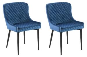 Nowoczesny zestaw 2 krzeseł do jadalni pikowane welurowe niebieskie Solano Beliani