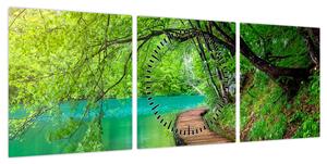Obraz - Jeziora Plitwickie (z zegarem) (90x30 cm)