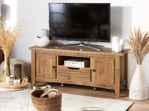 Rustykalna szafka RTV stolik pod TV z szufladą do salonu jasne drewno Agora Beliani