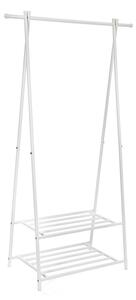 Biały metalowy stojak na ubrania z 2 półkami Songmics